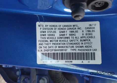 2017 Honda Civic Lx from USA, damaged, VIN 2HGFC2F56HH569167